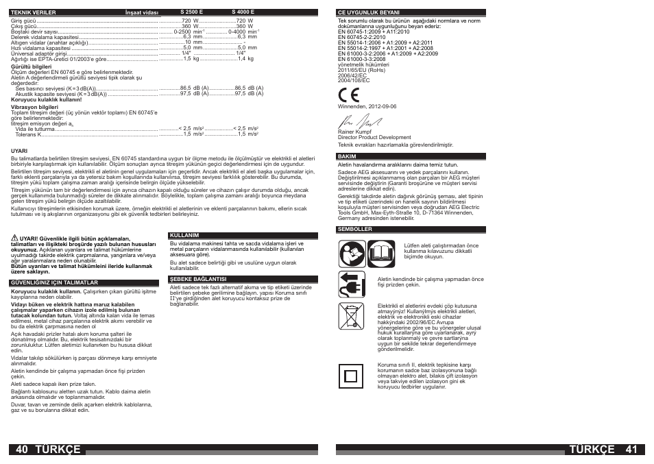 Türkçe | AEG S 4000 E User Manual | Page 21 / 37