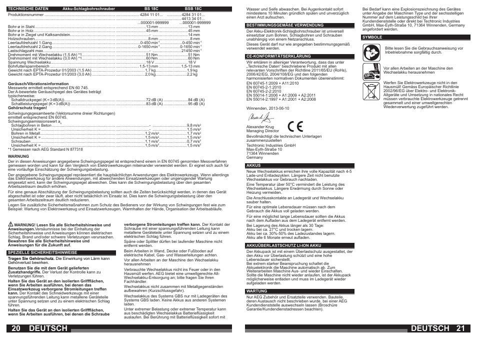 Deutsch | AEG BSB 18C LI User Manual | Page 11 / 37