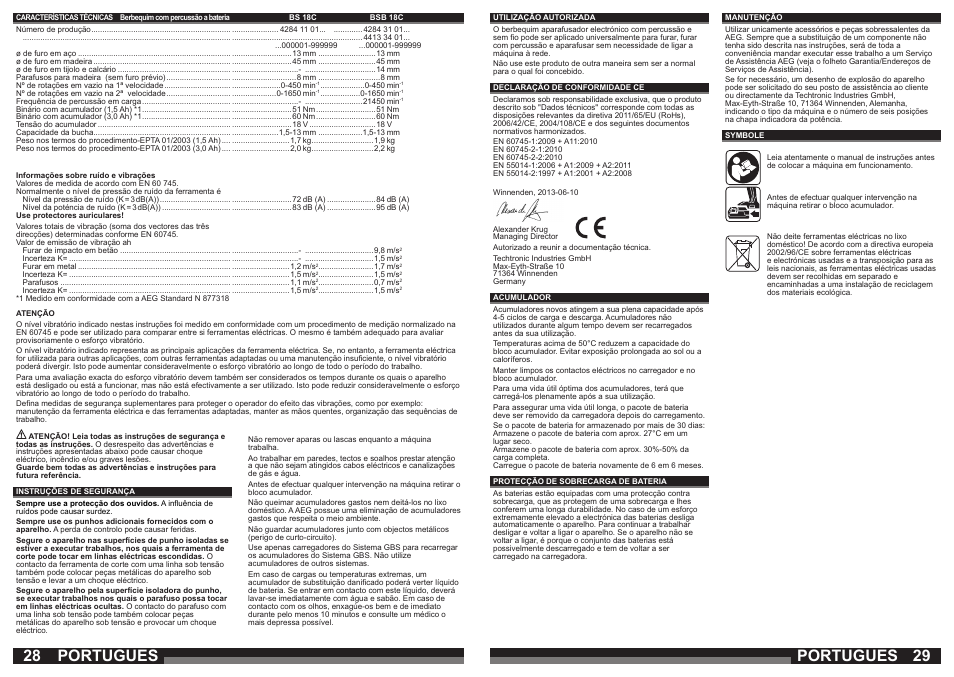 Portugues | AEG BSB 18C LI User Manual | Page 15 / 37