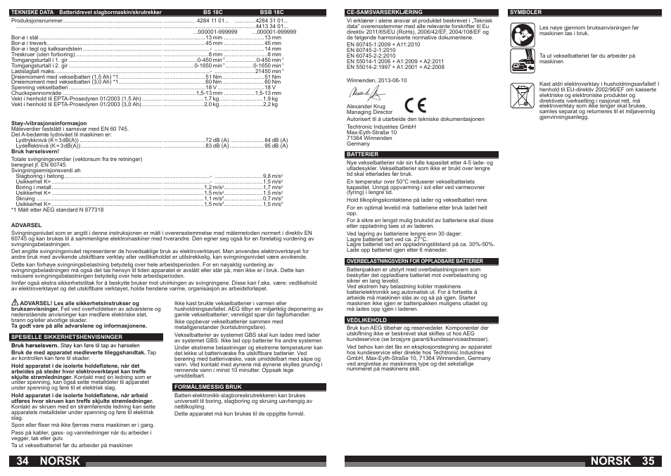 Norsk | AEG BSB 18C LI User Manual | Page 18 / 37