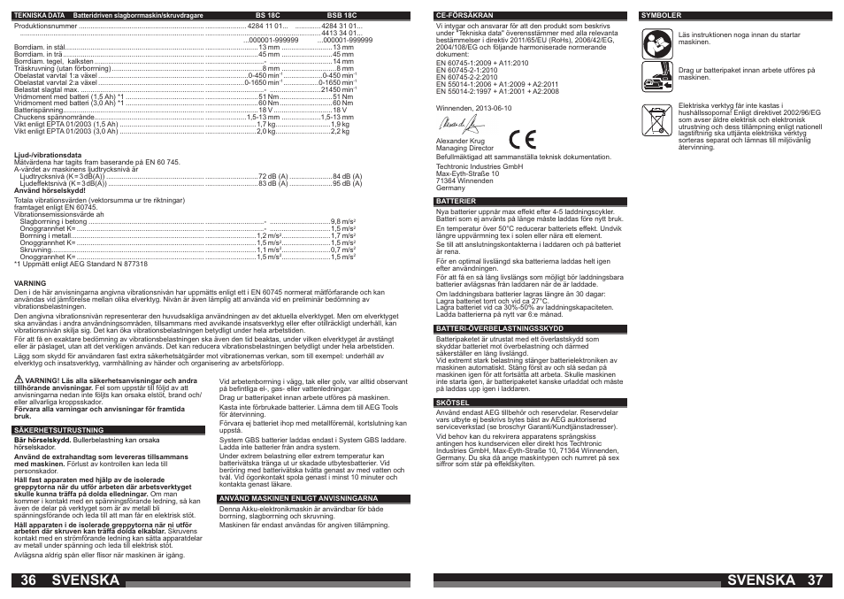 Svenska | AEG BSB 18C LI User Manual | Page 19 / 37