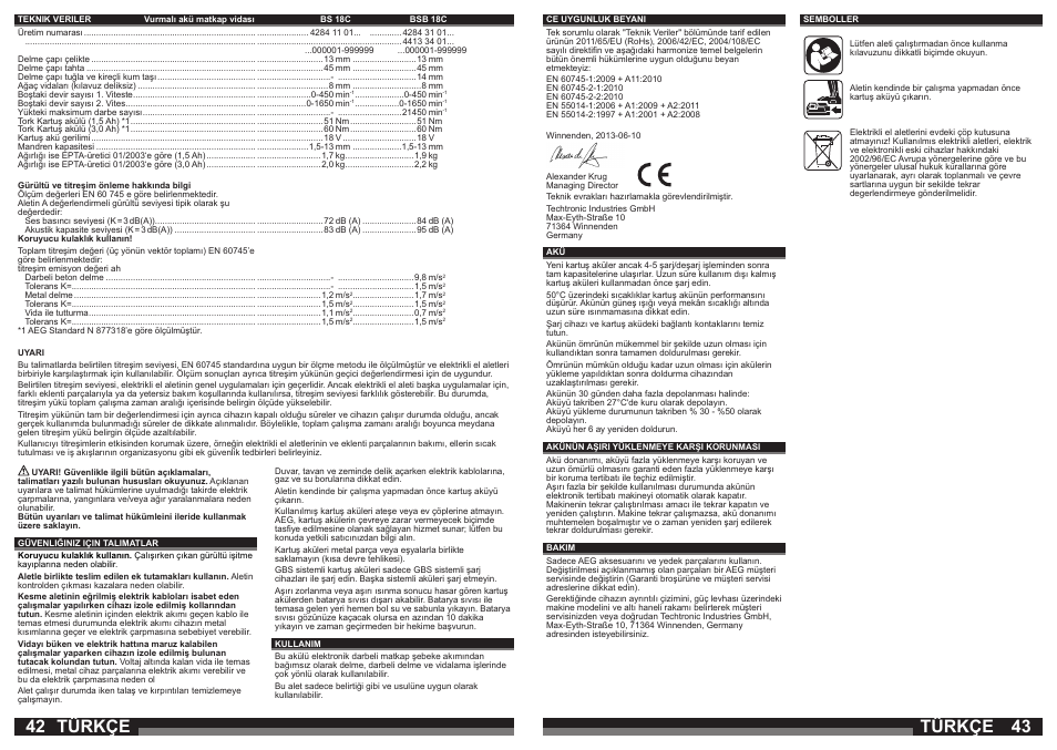 Türkçe | AEG BSB 18C LI User Manual | Page 22 / 37