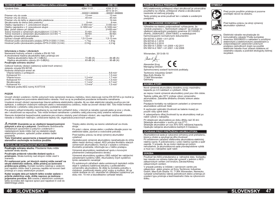 Slovensky | AEG BSB 18C LI User Manual | Page 24 / 37