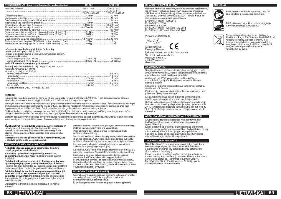 Lietuviškai | AEG BSB 18C LI User Manual | Page 30 / 37