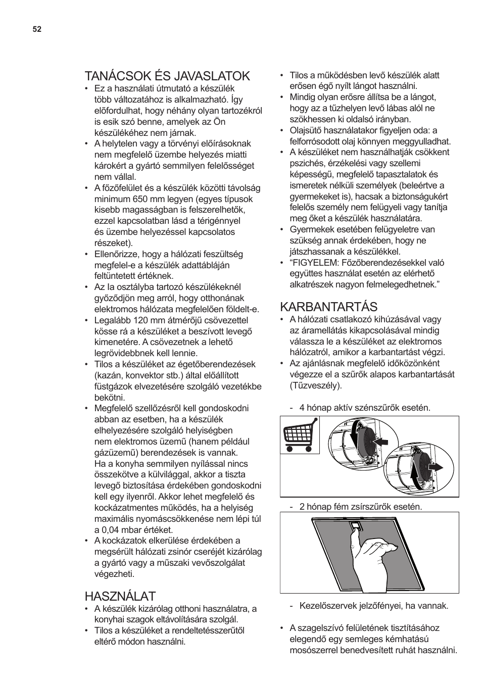 Tanácsok és javaslatok, Használat, Karbantartás | AEG X66453MD10 User Manual | Page 52 / 96