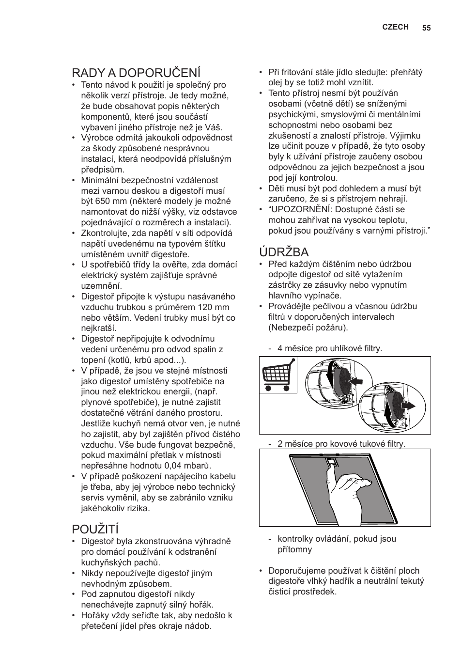 Rady a doporučení, Použití, Údržba | AEG X66453MD10 User Manual | Page 55 / 96