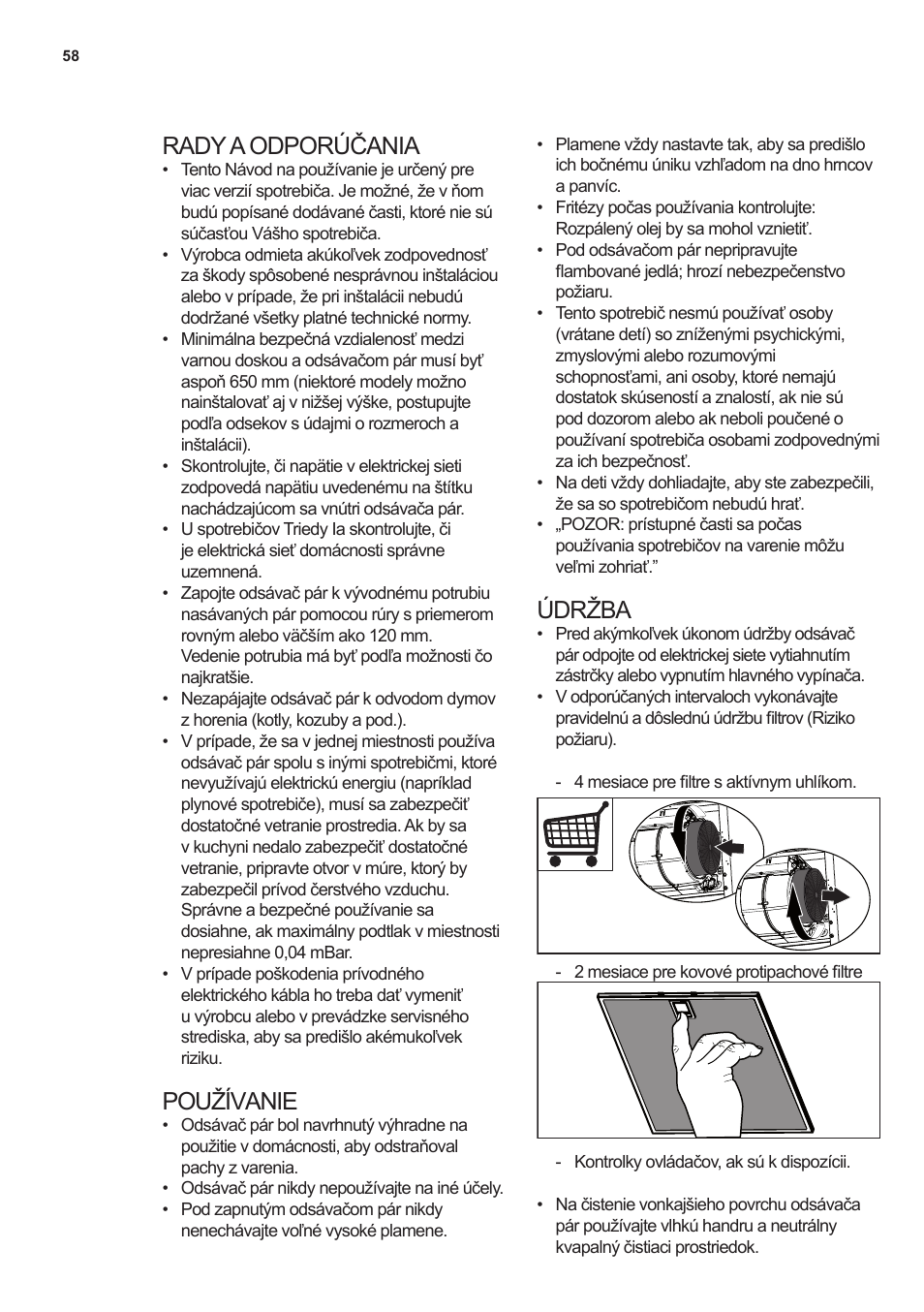 Rady a odporúčania, Používanie, Údržba | AEG X66453MD10 User Manual | Page 58 / 96