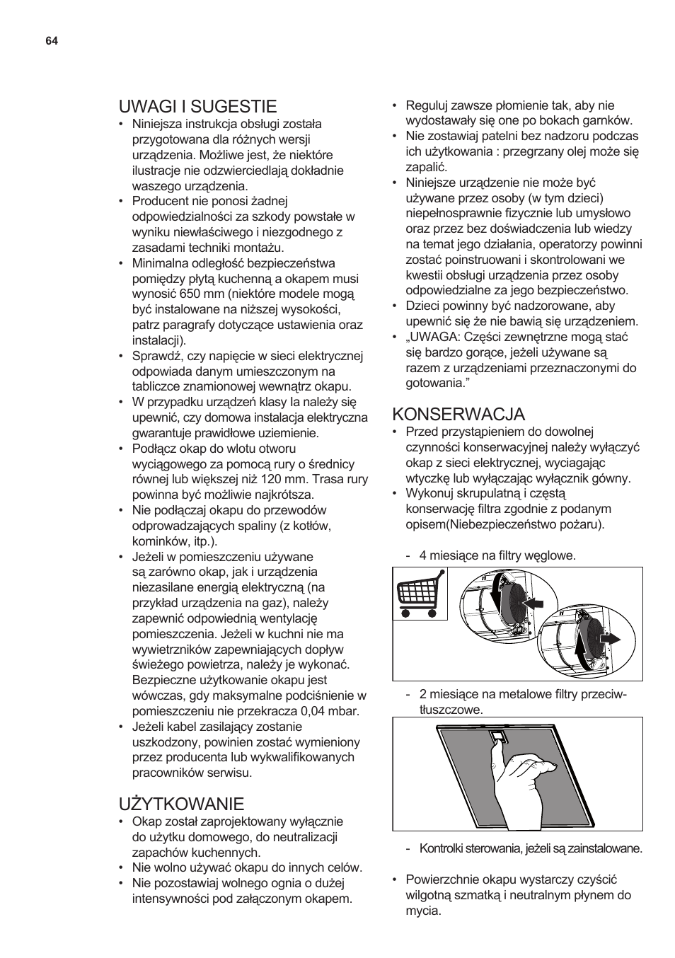Uwagi i sugestie, Użytkowanie, Konserwacja | AEG X66453MD10 User Manual | Page 64 / 96