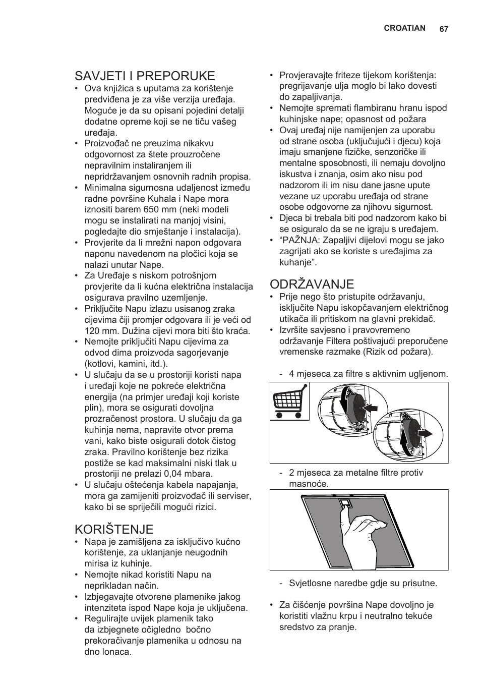 Savjeti i preporuke, Korištenje, Održavanje | AEG X66453MD10 User Manual | Page 67 / 96