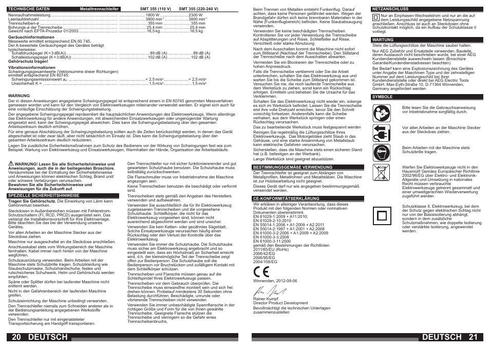 Deutsch | AEG SMT 355 User Manual | Page 11 / 39