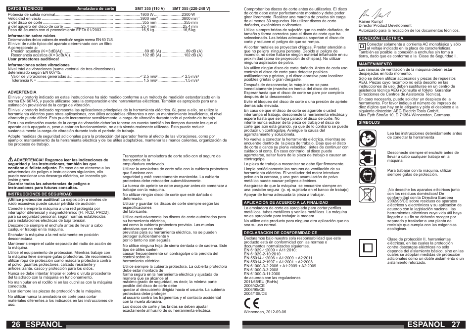 Español | AEG SMT 355 User Manual | Page 14 / 39