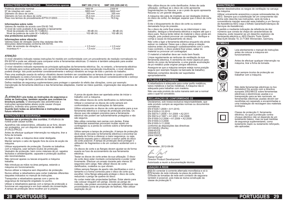 Portugues | AEG SMT 355 User Manual | Page 15 / 39