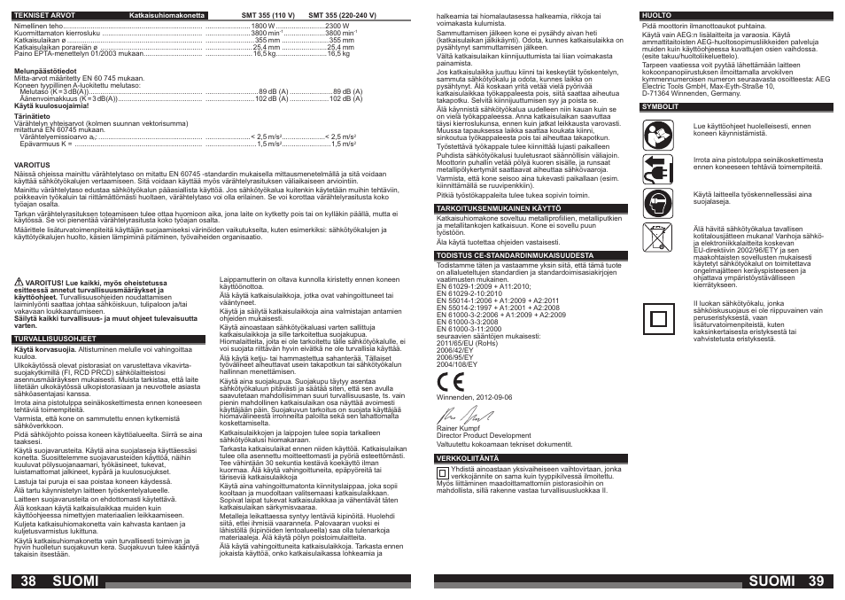 Suomi | AEG SMT 355 User Manual | Page 20 / 39