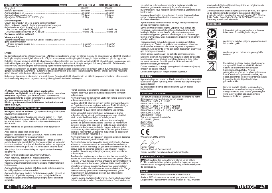 Türkçe | AEG SMT 355 User Manual | Page 22 / 39