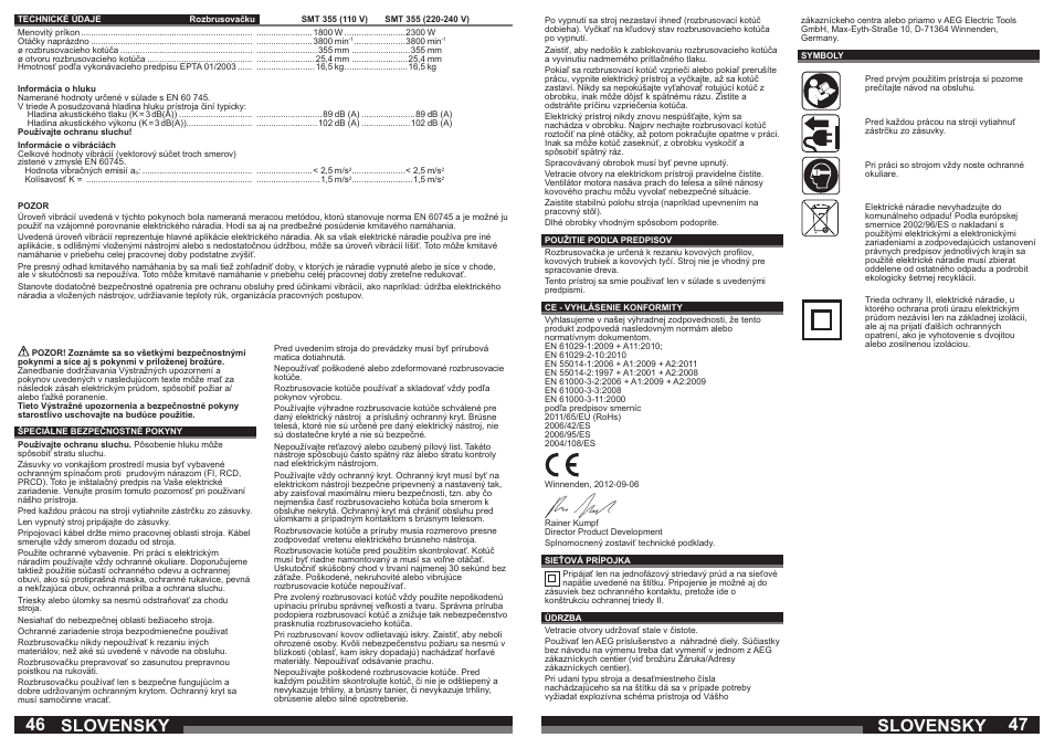 Slovensky | AEG SMT 355 User Manual | Page 24 / 39