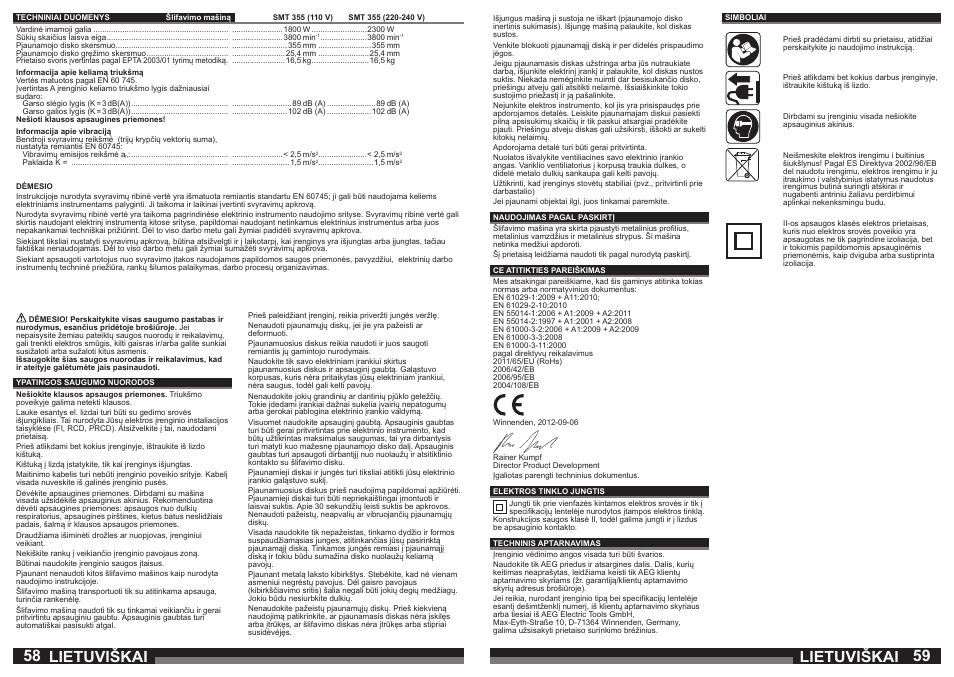 Lietuviškai | AEG SMT 355 User Manual | Page 30 / 39