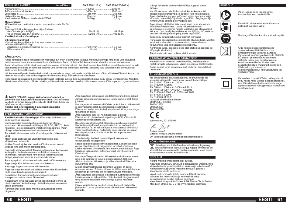 Eesti | AEG SMT 355 User Manual | Page 31 / 39