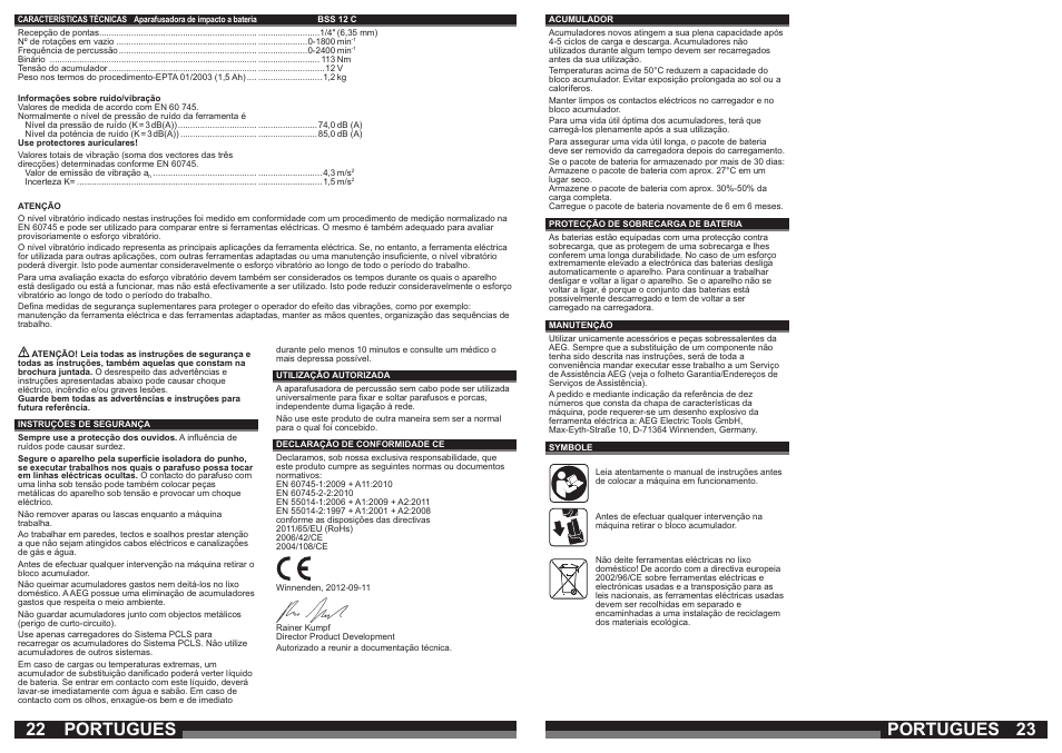 Portugues | AEG BSS 12C User Manual | Page 12 / 34
