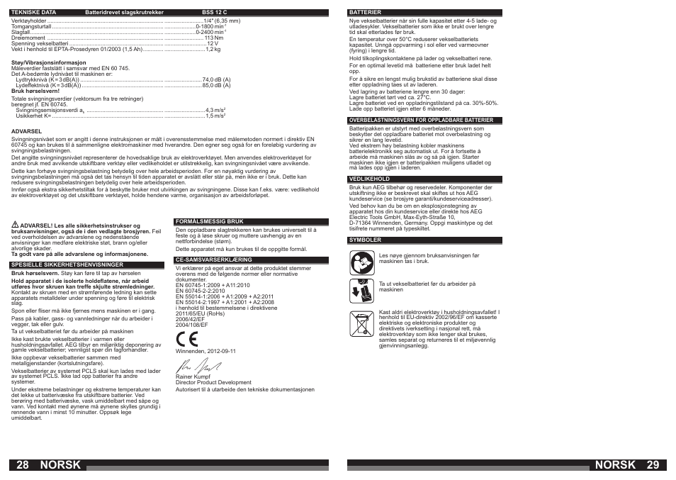 Norsk | AEG BSS 12C User Manual | Page 15 / 34