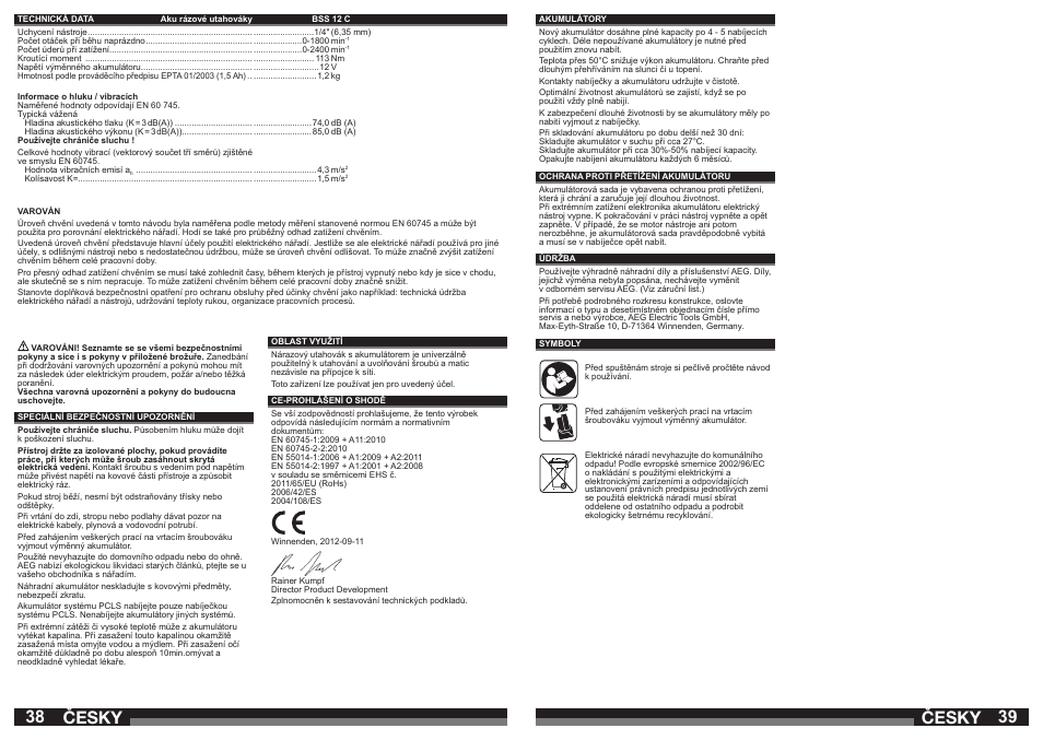 Česky | AEG BSS 12C User Manual | Page 20 / 34