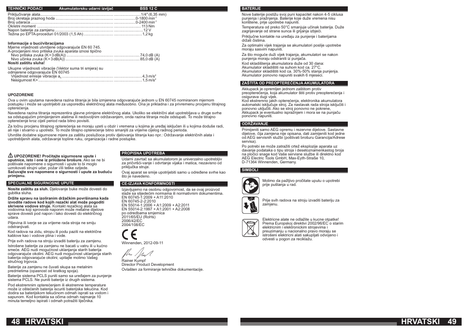 Hrvatski | AEG BSS 12C User Manual | Page 25 / 34