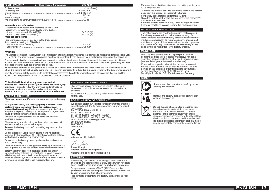 English | AEG BSS 12C User Manual | Page 7 / 34
