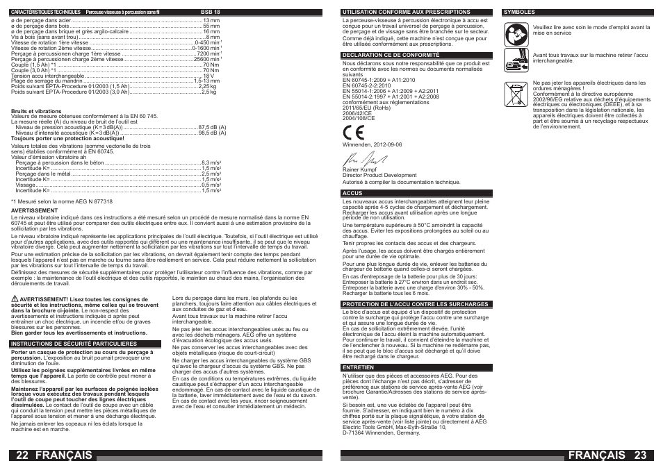 Français | AEG BSB 18 LI User Manual | Page 12 / 37