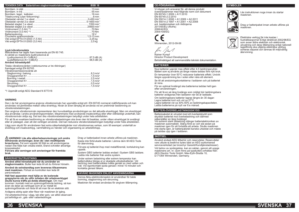 Svenska | AEG BSB 18 LI User Manual | Page 19 / 37