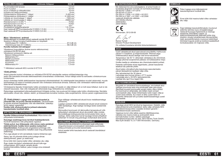 Eesti | AEG BSB 18 LI User Manual | Page 31 / 37