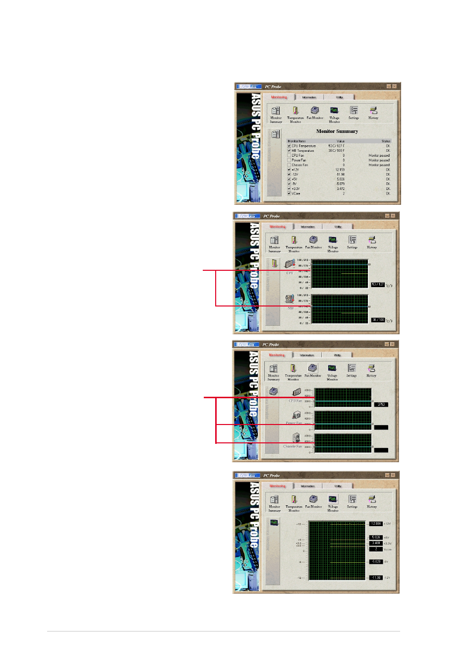 2 using asus pc probe, Monitoring | Asus A7V266-M User Manual | Page 98 / 116