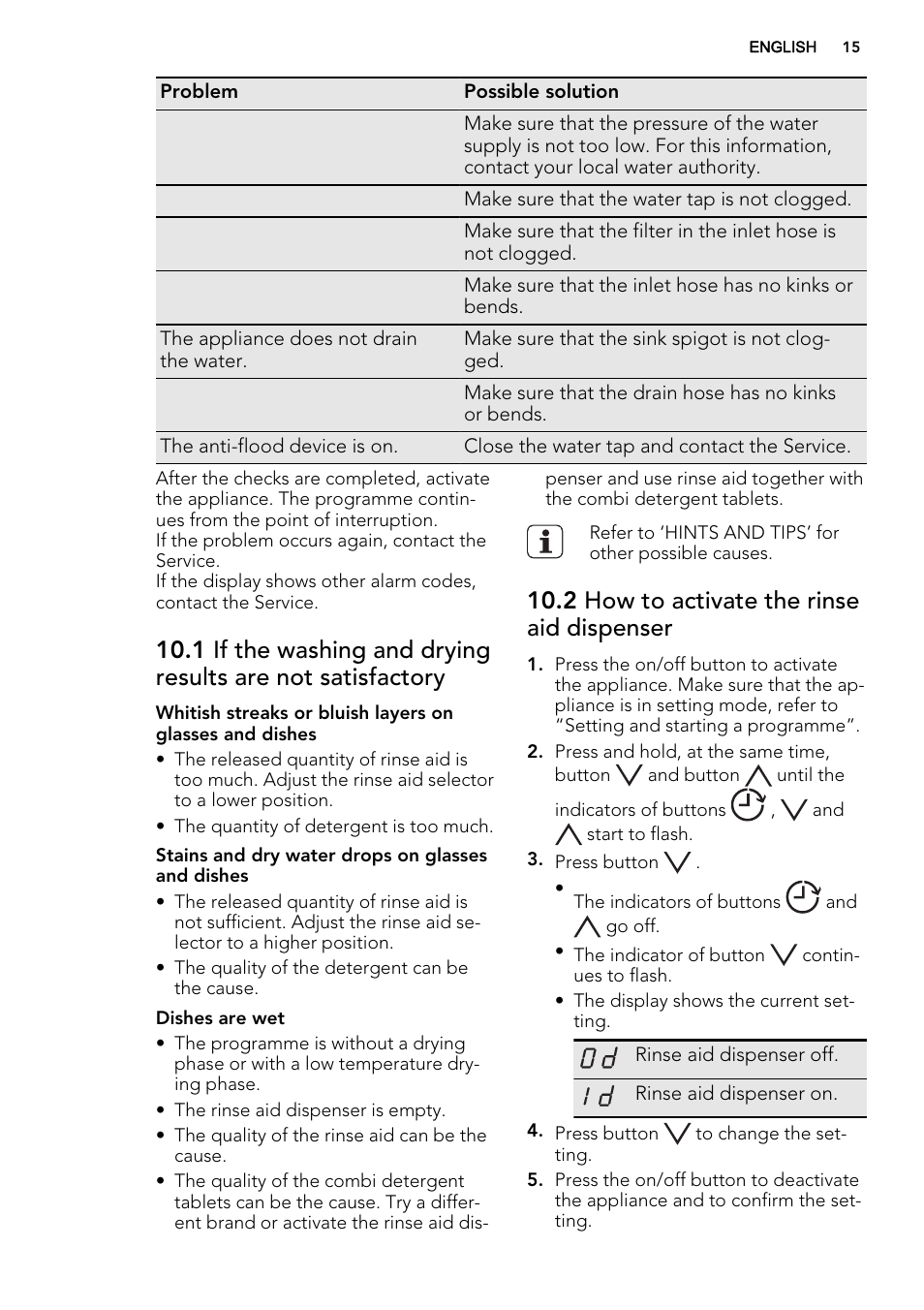2 how to activate the rinse aid dispenser | AEG F65020IM0P User Manual | Page 15 / 52