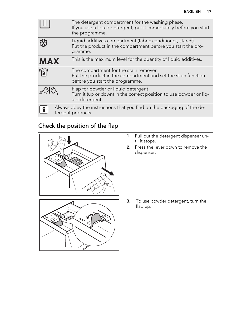 Check the position of the flap | AEG L85275XFL User Manual | Page 17 / 68