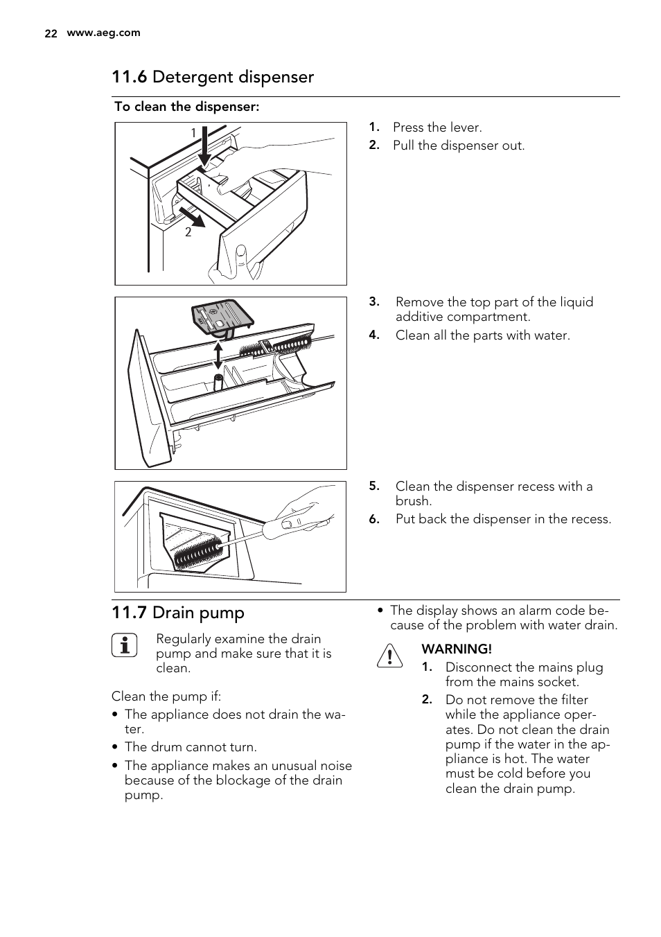 6 detergent dispenser, 7 drain pump | AEG L85275XFL User Manual | Page 22 / 68