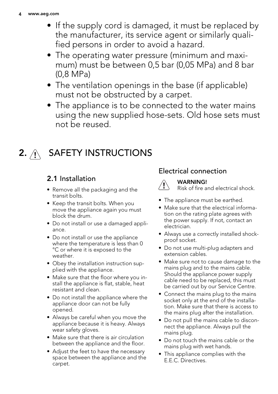 Safety instructions | AEG L85275XFL User Manual | Page 4 / 68