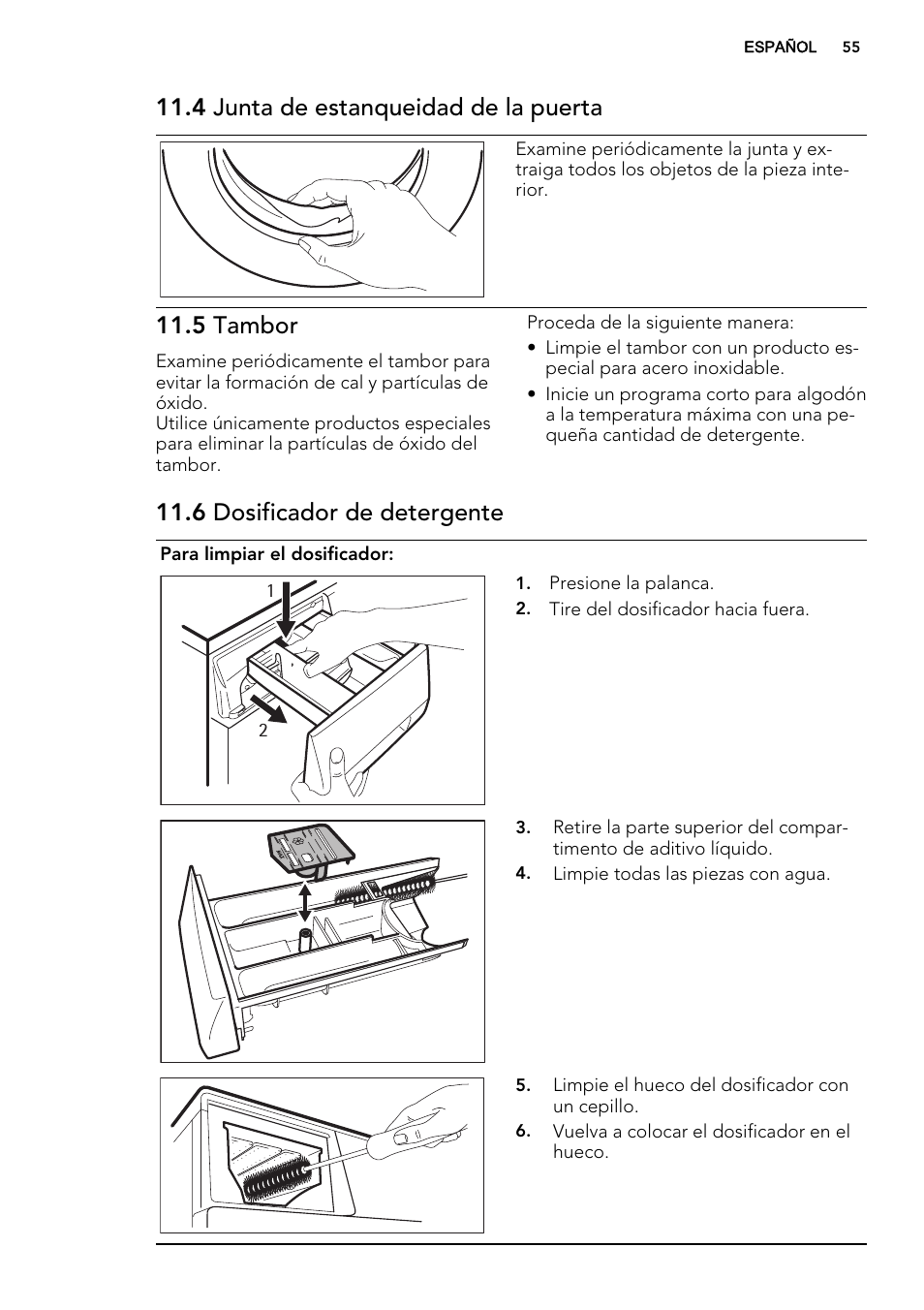 4 junta de estanqueidad de la puerta, 5 tambor, 6 dosificador de detergente | AEG L85275XFL User Manual | Page 55 / 68