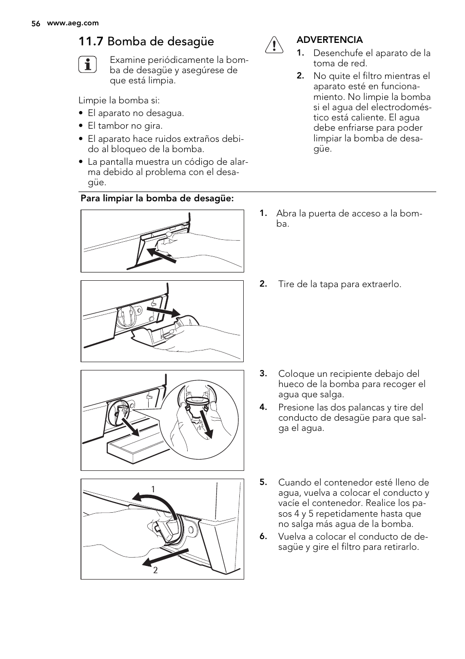 7 bomba de desagüe | AEG L85275XFL User Manual | Page 56 / 68