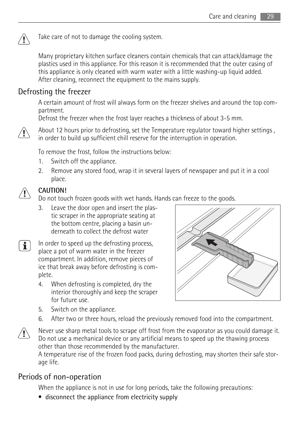 Defrosting the freezer, Periods of non-operation | AEG AGN81800F0 User Manual | Page 29 / 104