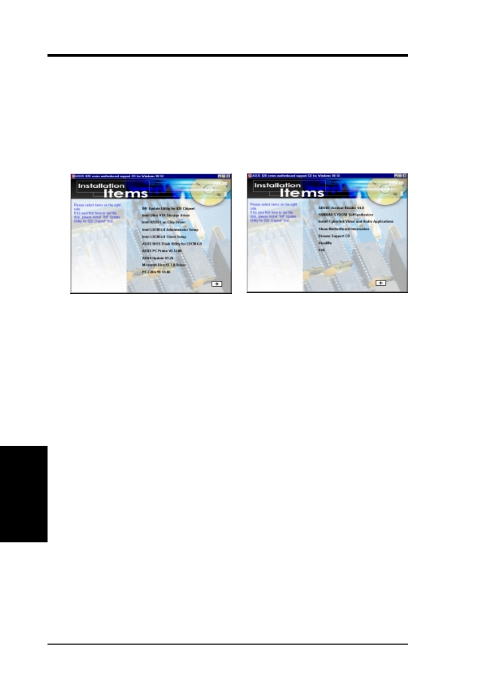 Software setup, 3 cuc2 motherboard support cd, 1 installation menu | Asus 820E User Manual | Page 78 / 124