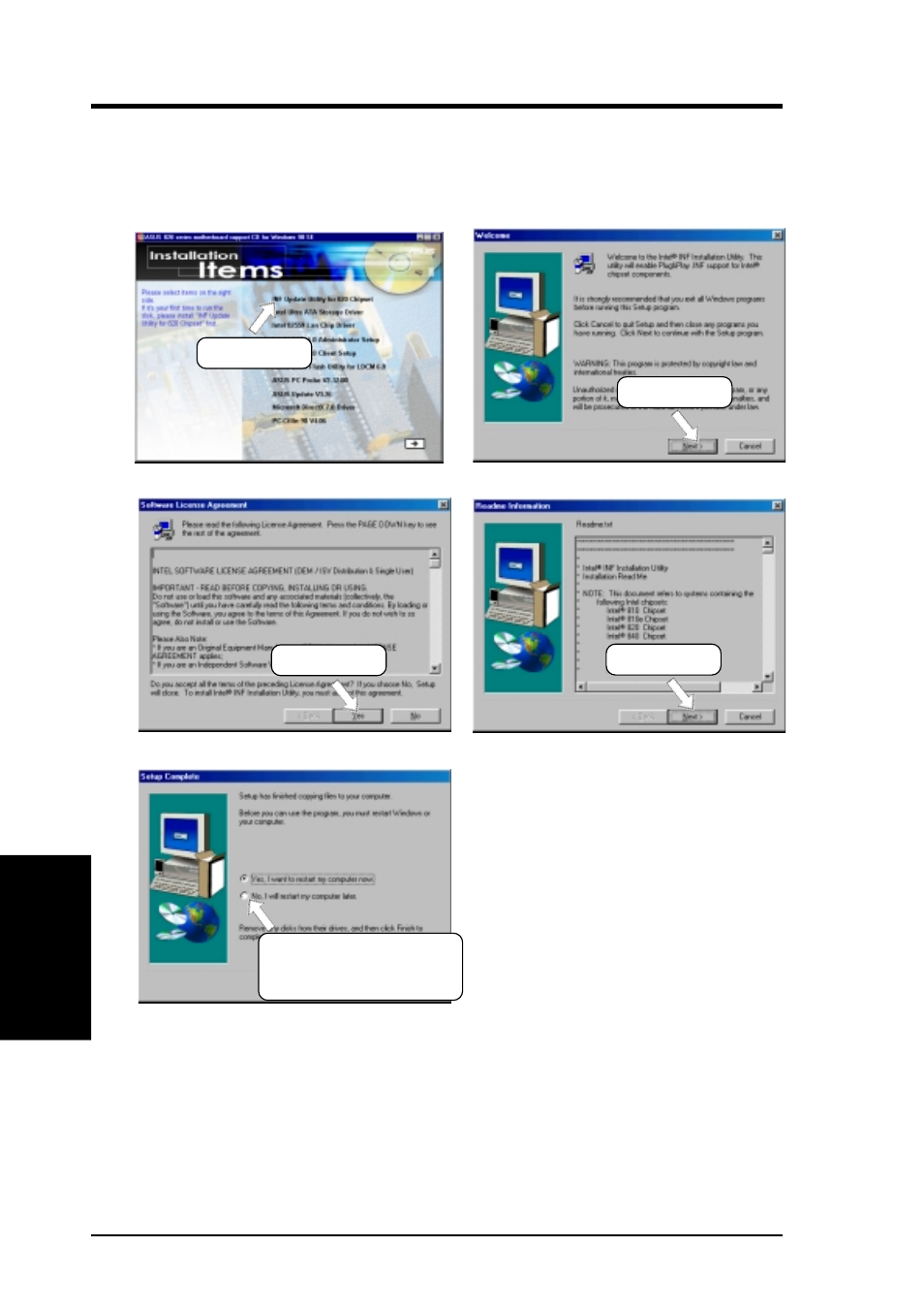 Software setup, 4 inf update utility for intel 820 chipset | Asus 820E User Manual | Page 80 / 124