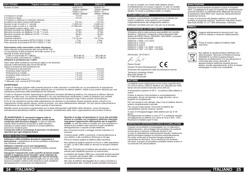 Italiano | AEG BS 18 G User Manual | Page 13 / 37