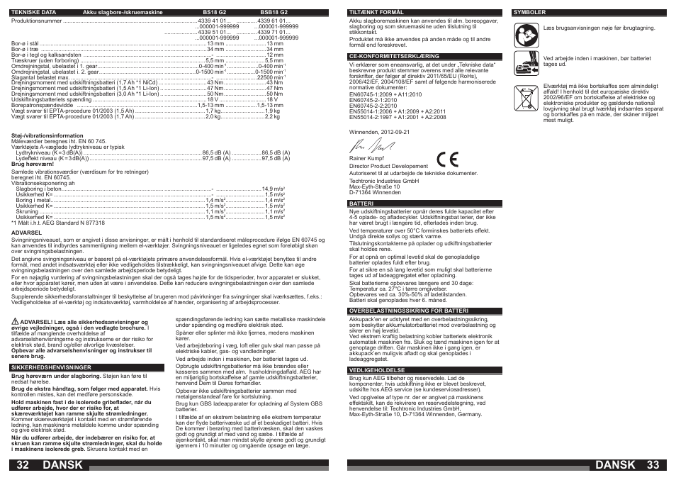 Dansk | AEG BS 18 G User Manual | Page 17 / 37