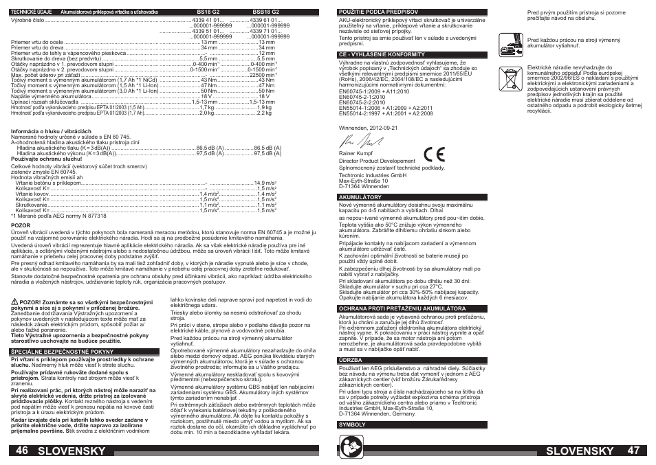 Slovensky | AEG BS 18 G User Manual | Page 24 / 37