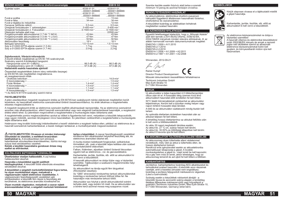 Magyar | AEG BS 18 G User Manual | Page 26 / 37