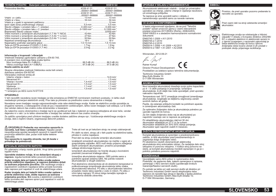 Slovensko | AEG BS 18 G User Manual | Page 27 / 37