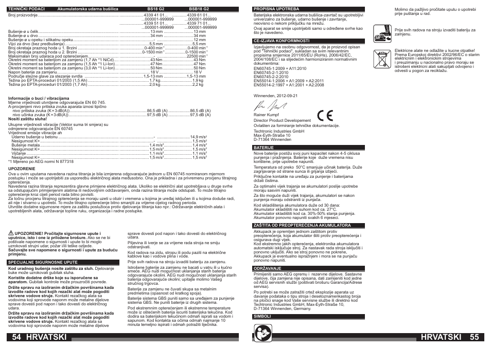Hrvatski | AEG BS 18 G User Manual | Page 28 / 37