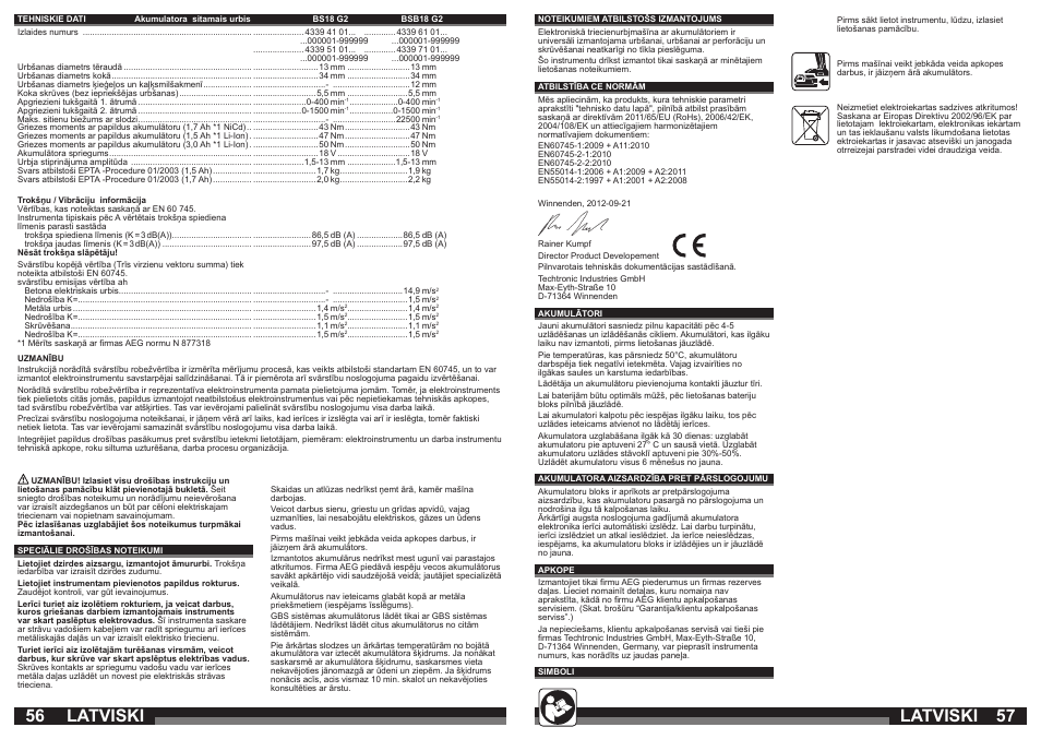Latviski | AEG BS 18 G User Manual | Page 29 / 37