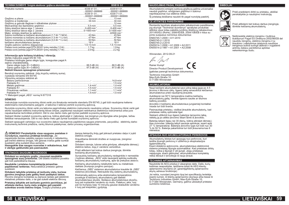 Lietuviškai | AEG BS 18 G User Manual | Page 30 / 37