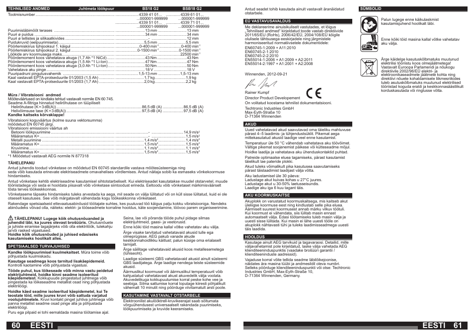 Eesti | AEG BS 18 G User Manual | Page 31 / 37