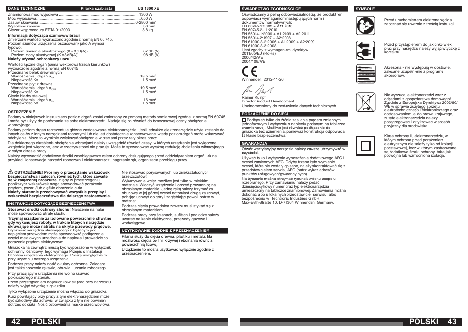 Polski | AEG US 1300 XE User Manual | Page 22 / 35