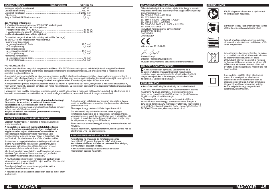 Magyar | AEG US 1300 XE User Manual | Page 23 / 35